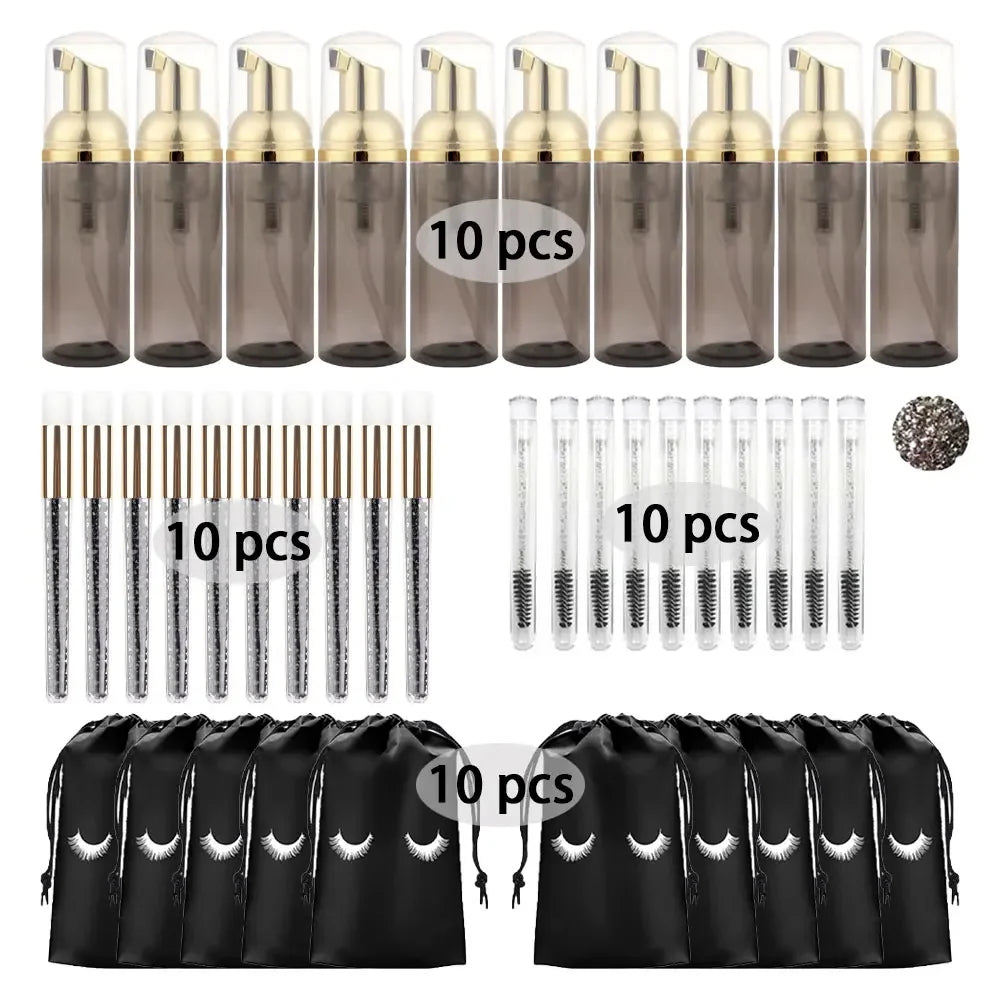 Eyelash Shampoo Cleaning Tools Include 60ML Empty Bottle Foam Dispenser Eyelash Brush Storage Bag Cleaning Nose Brush Eyelash