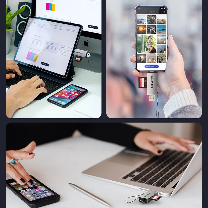 CABLETIME 2 IN 1 USB 3.0 Card Reader USB C & Micro SD Reader High-Speed 104MB/s Compatible with iPad MacBook pro