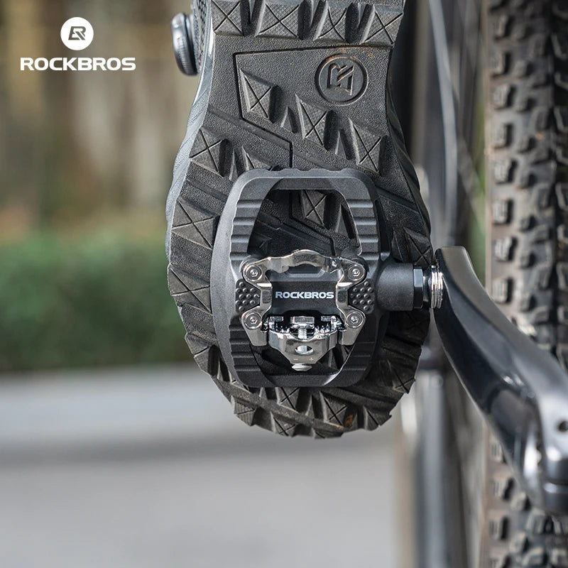 ROCKBROS Bicycle Pedals Half Lock Flat Pedal 2-in-1 Anti-slip Nylon MTB Bike Pedals Dustproof Flat Cleat Platform for Shimano