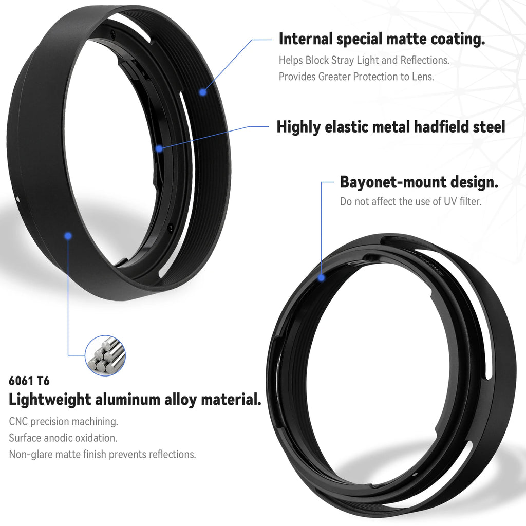 Haoge Bayonet Metal Round Lens Hood for Voigtlander APO-LANTHAR 35mm F2  VM,APO-LANTHAR 50mm F2 VM Lens Black
