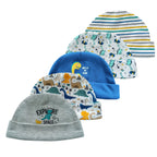 Kiddiezoom Newborn Baby Cotton Beanie Hats 5-Pack, Soft Infant Caps 0-6 Months