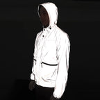 WOSAWE Full Reflective Jacket with Hoodie High Visibility Waterproof Wind Breaker Men Women Hiking Cycling Running Safety Vest