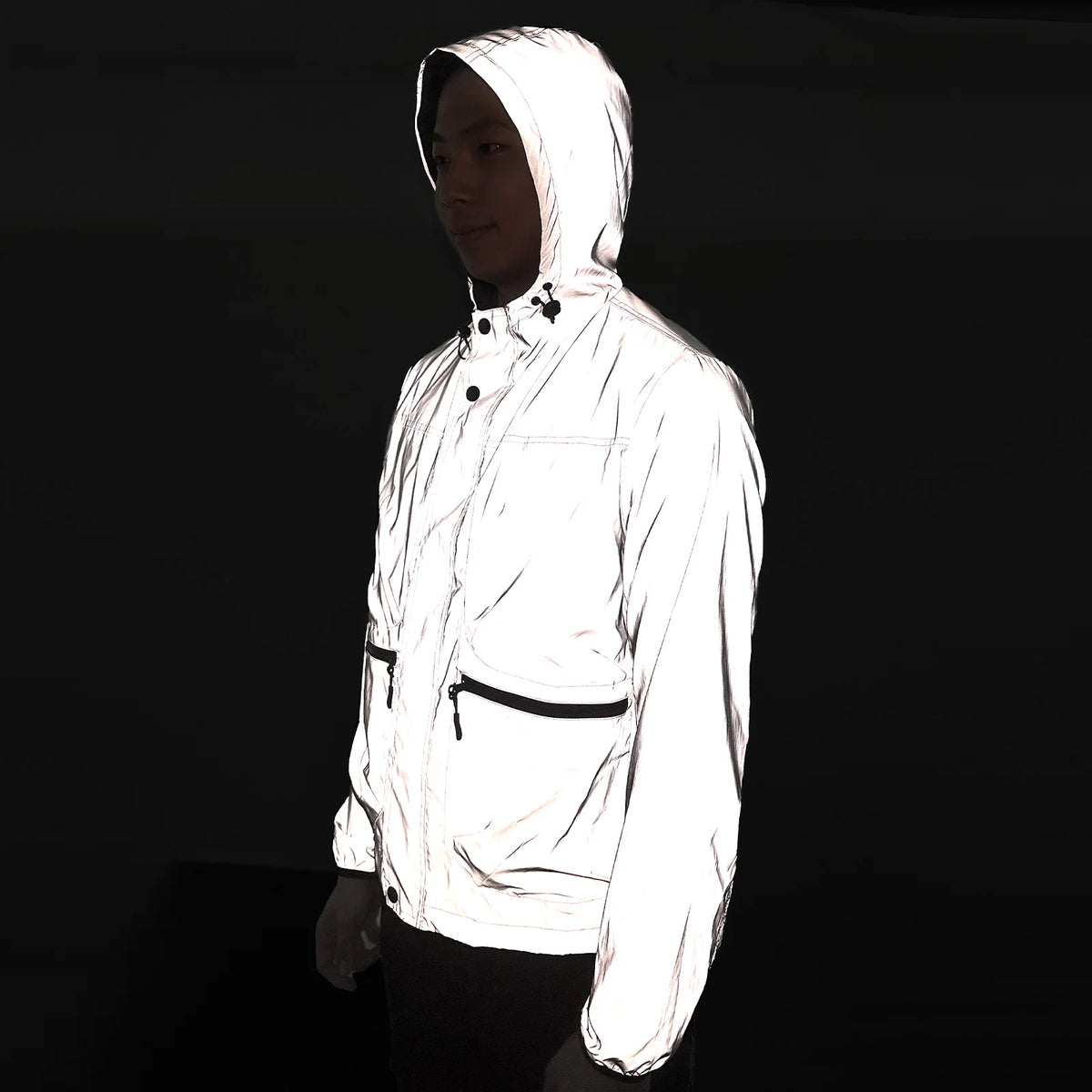 WOSAWE Full Reflective Jacket with Hoodie High Visibility Waterproof Wind Breaker Men Women Hiking Cycling Running Safety Vest
