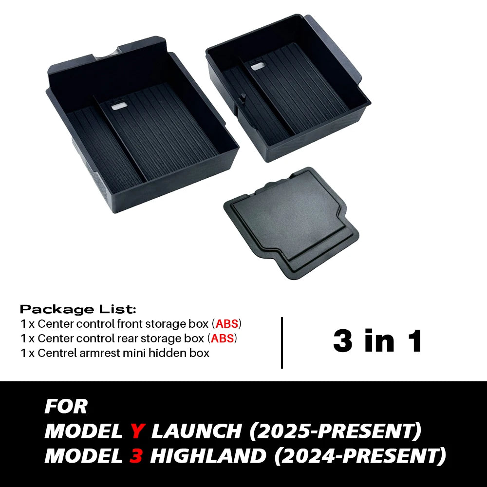 TEKSY Center Console & Armrest Storage Box Set for Tesla Model Y 2025-2026 Juniper, ABS