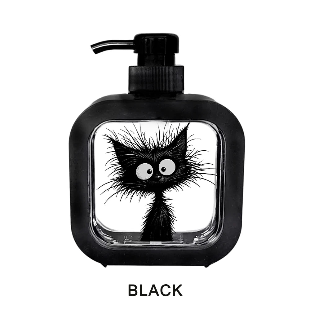 Black Cat Print Refillable Soap Dispenser Pump Bottle, Black/Pink/White 300ml or 500ml