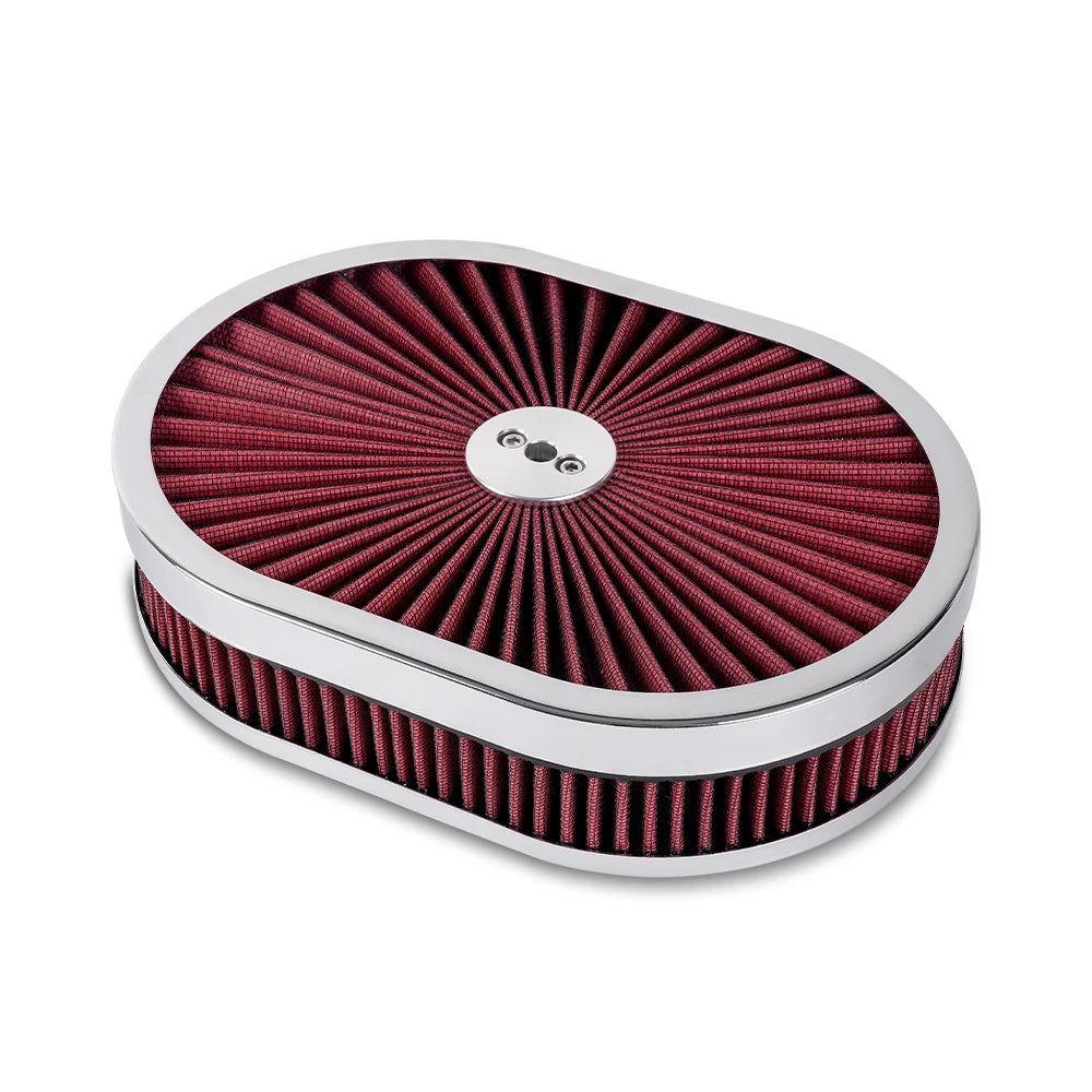 ZSRacing 12"x2" Oval Super Flow Thru Air Cleaner Washable For SBC Chevy Ford Chryler Dodge 5-1/8 Carb Neck OFI131