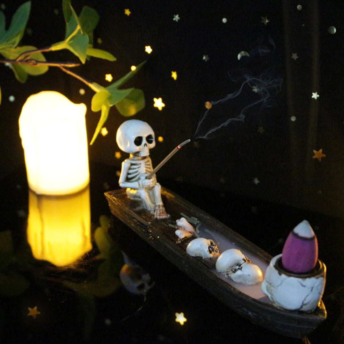 3-piece set of skeleton aromatherapy boat resin crafts, Halloween aromatherapy boat, fresh air fragrance, furniture, living room