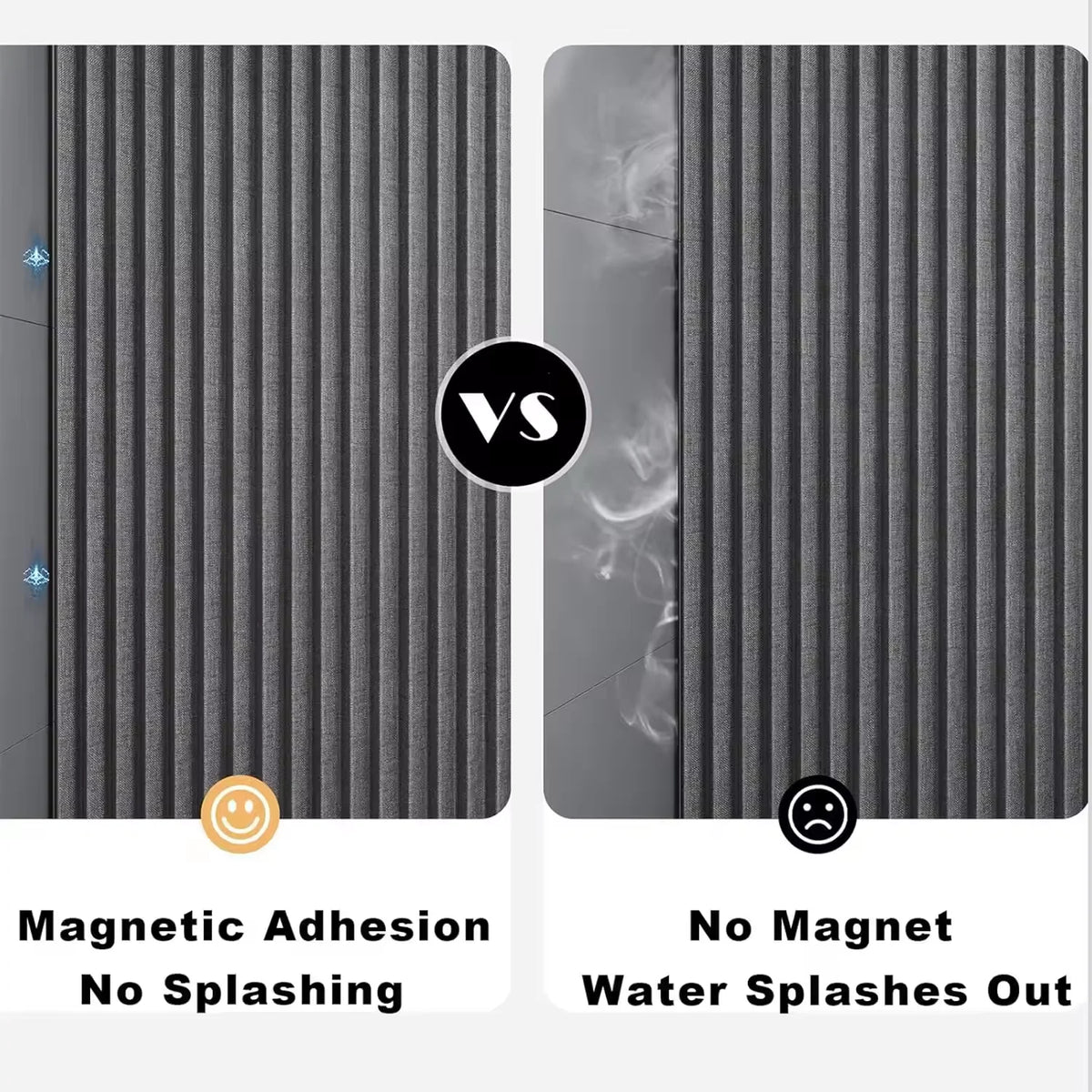 Magnetic Foldable Linen Bath Curtain Waterproof for Walk-In Shower - No Included Adjustable Rod