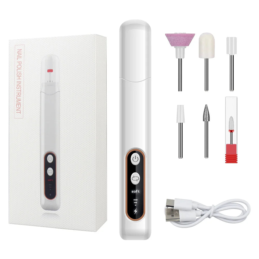 6in1 Wireless Nail Drill 15000RPM with LED Light and Screen Manicure Cutter Nail Repair Pedicure Milling Cutter Polisher Sander