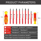 10Pcs Interchangeable Blade VDE Insulated Screwdriver Set with Case Magnetic 500V Home and Professional Use Electricians Tools