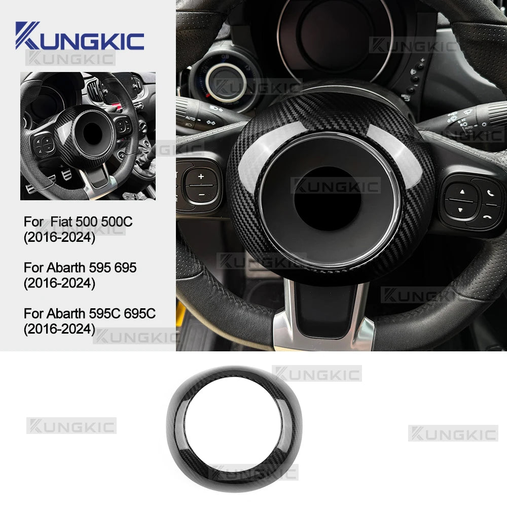 Real Dry Hard Carbon Fiber Sticker For Fiat 500 500C Abarth 595 595C 695 695C 2016-2020 2021 2022 2023 2024 Car Steering Wheel