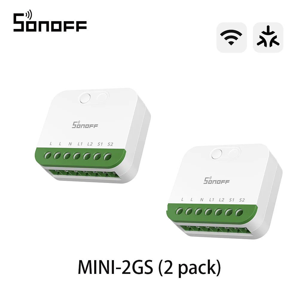 SONOFF MINI-2GS 2-Gang Matter WiFi Smart Switch, Dual Load Control, Detach Relay, Alexa/Apple Home