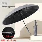 Automatic Open Close Compact Folding Umbrella, 112 Rib Windproof UV50+ Sun Rain - Black