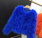 Ostrich Feather Coat for Women 100% Natural Fur Coats O Neck Long Sleeve Ladies Nightclub Turkey Jackets Winter Fashion