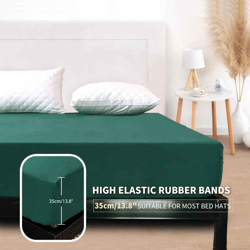 Waterproof Mattress Protector Cover Queen Size 14 inches Deep Pocket Polyester Bed Cover Solid Color Fitted Sheet (Black, Queen)