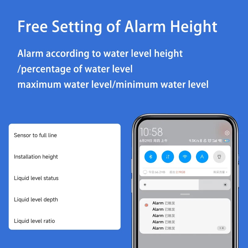 Ultrasonic Wireless Mobile App Detector Water Fuel Oil Liquid Level Sensor Alarm Indicator Remote Tank Monitor TLC2206