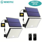 400 LED Solar Lights Outdoor 3 Modes Motion Sensor LED Solar Spotlight Waterproof Solar Powered Wall Light Garden Garage Yard
