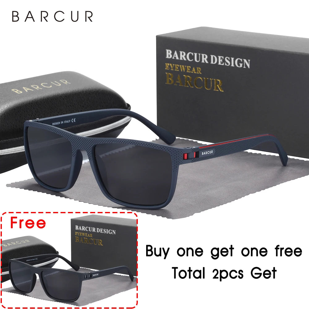 BARCUR Design TR90 Sunglasses Men Polarized Light Weight Sports Sun Glasses Women Eyewear Accessory Oculos UVAB Protection