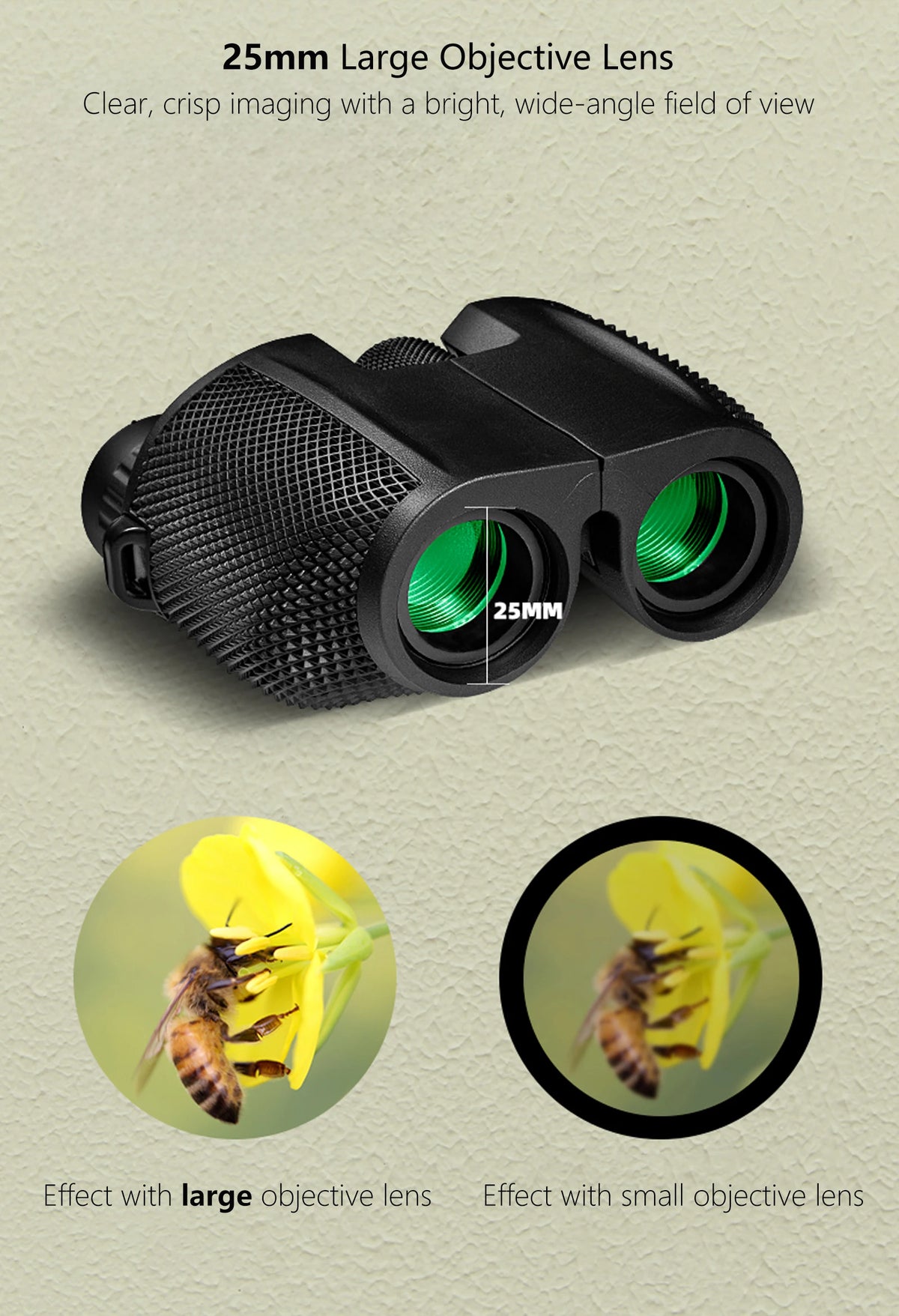 Binoculars 10X25 Long Range Pocket HD Telescope Folding Compact Bak4 Prism Binocular Optical Scope FMC Lens For Hunting