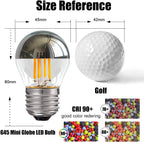6Pcs Half Chrome Light Bulb 4W Dimmable G45 Silver Mirror Reflected Light E27 Base Warm White 2700K Silver Tipped Mirror Lights
