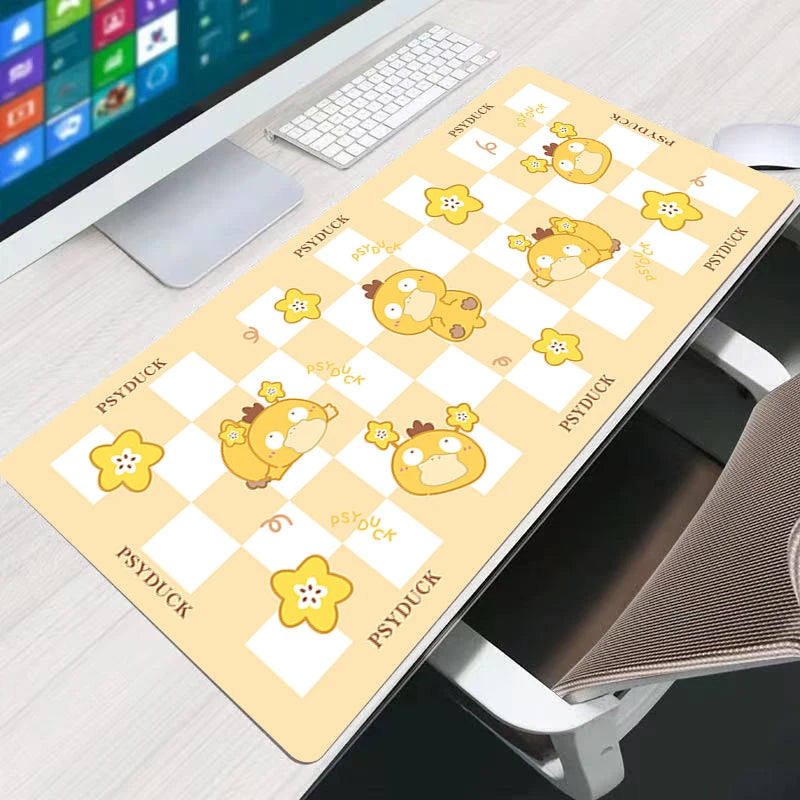 Mouse Pad Edge White P-Pokemons Psyduck Gamers Decoracion Desk Mat Mousepad Laptop Gaming Accessories Varmilo Keyboard Carpet