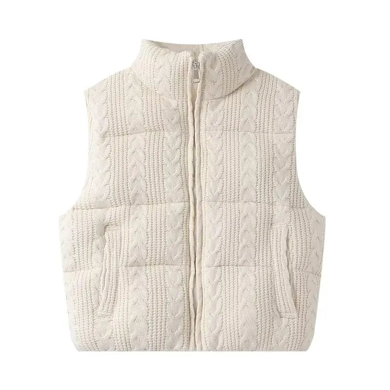 Women's Beige Sleeveless Vest Jacket Knitted Solid Outwear Waistcoat Streetwear Fashion 2026 Inszart Coat