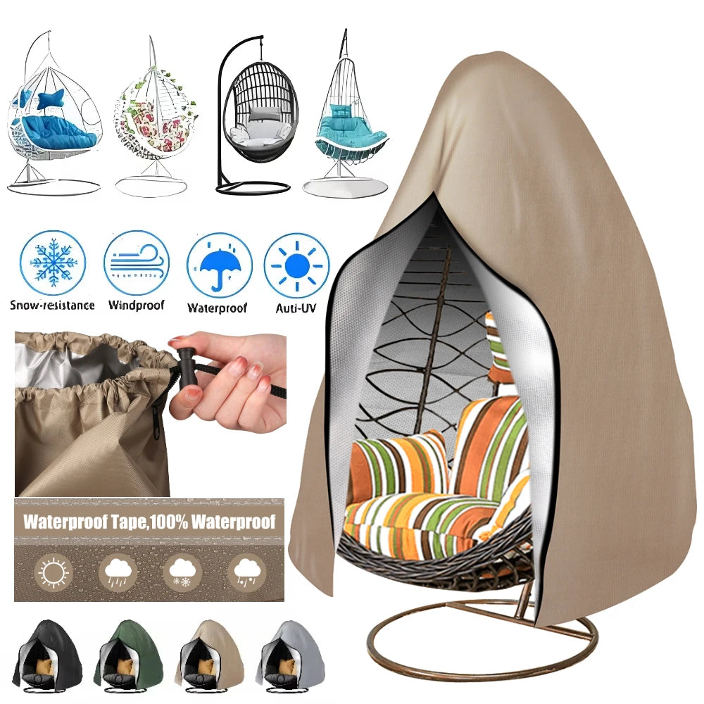 Waterproof Patio Hanging Egg Chair Cover Windproof Swing Egg Chair Cover Egg Chair Slipcover With Zipper and Adjustable Hem Cord