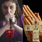Handcrafted Pocket Shrine with Cross Included Inside,Faith Cross-Shaped Fabric Pouch Sewing Pocket with Saint Images Prayers ﻿