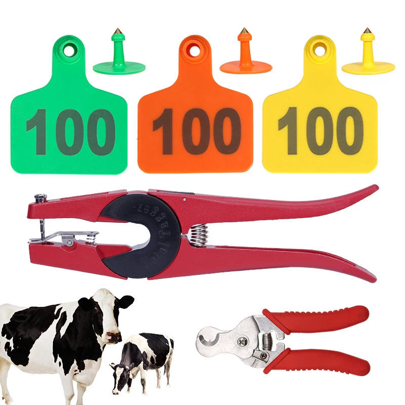100Pcs Cow Ear Tag/Ear Tag Plier/Unloading Plier Copper Head With Number No.1-100  TPU Ear Tag Label Digital Sign Cow Sheep