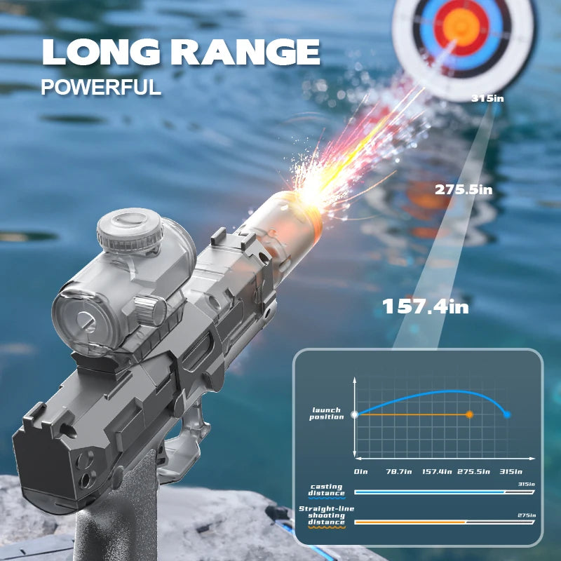 Electric Automatic Water Gun with LED Lights, Continuous Firing Long Range, Blue/Grey