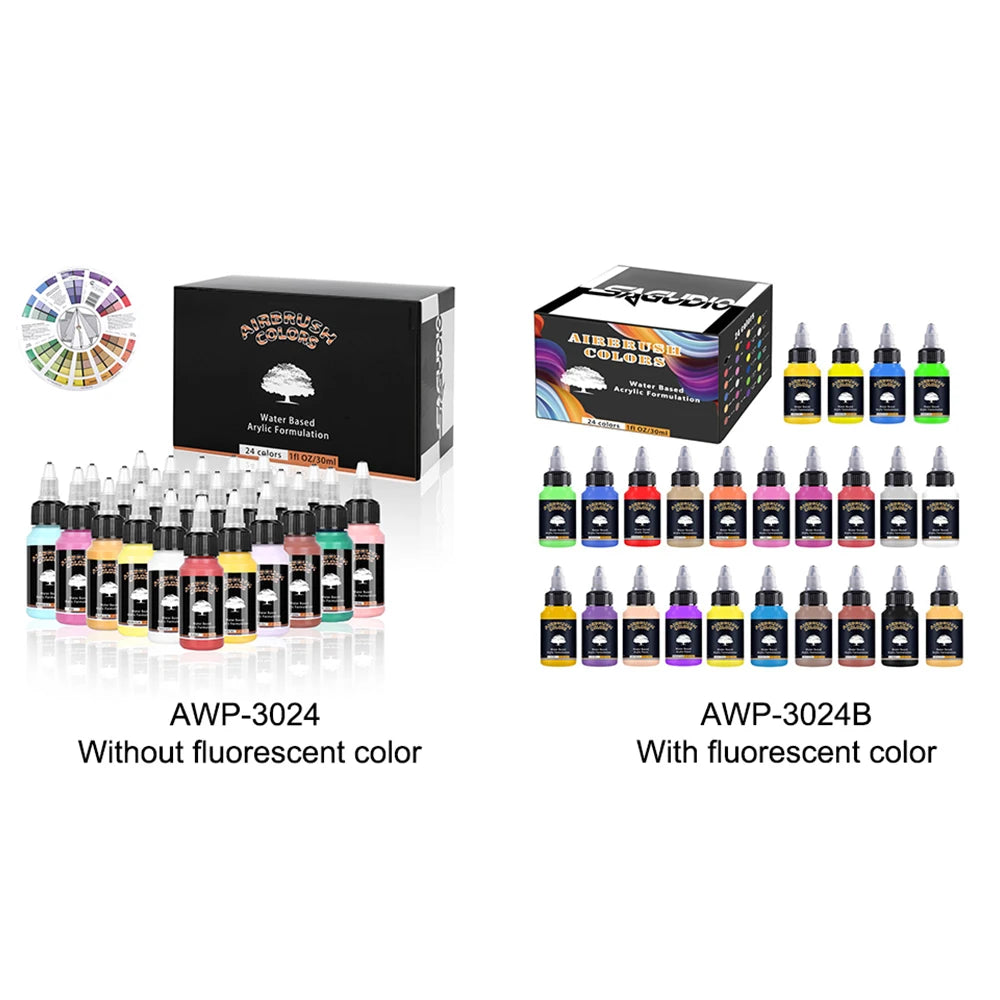 12/24 Colors Airbrush Paint Set Water Based 30ml Acrylic Paint Modle Spary Paint for DIY Nails Painting Air Brush Paint Kit