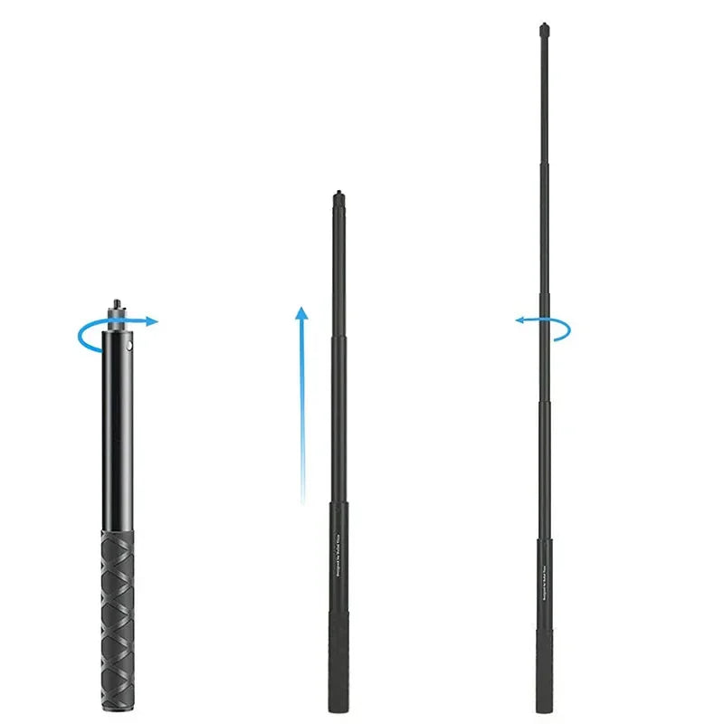 Invisible selfie stick for action cameras, black, 111cm, compatible with Insta360 X5/X4, GoPro 13/12/11, DJI Action 6/5 Pro/4