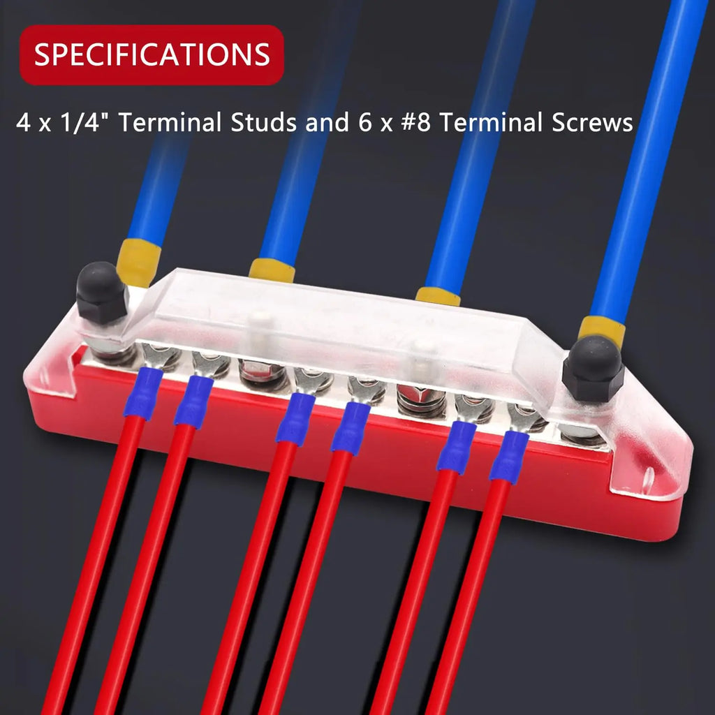 M6 12V Terminal Block Bus Bar 1/4 Inch Stud 150A Electrical Power Distribution Block Bus Bar for Truck Boat Camper RV Caravan