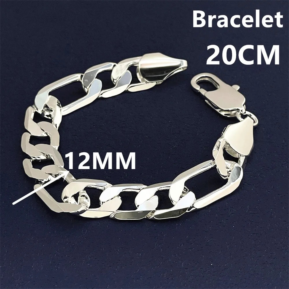 Punk 925 sterling silver 4/6MM 8 Inches Figaro Chain For Men Simple Women Hip Hop Bracelet Jewelry Party Accessories Wholesale