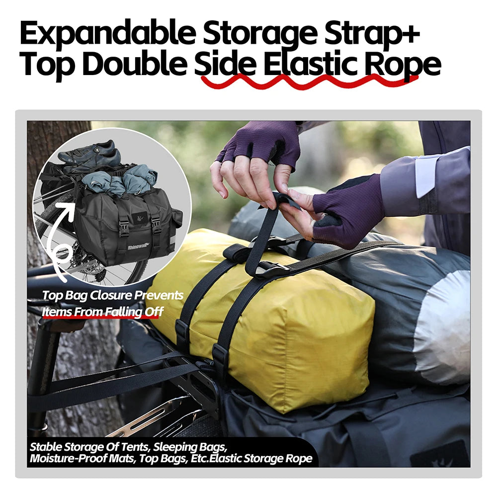 Rhinowalk Bike Pannier Bag 22/40/50L Waterproof Bicycle Double Side Saddlebag With Inner Support Plate Expandable Storage Strap