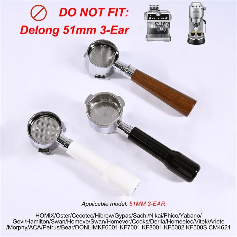 51mm 2 Ear Coffee Portafilter For Delonghi EC200/EC221/ECP33.21/ECO310 Stainless Steel Bottomless Portafilter With 2-Cups Basket