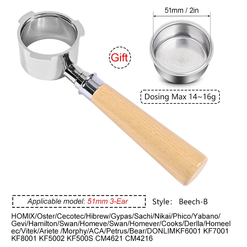 51mm Bottomless Coffee Portafilter With 2 Cups Basket for Homix Hibrew h11 Oster Cecotec Phico Brayer br1101 Espresso Machine