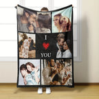 Custom Photo Blanket Personalized Valentine's Day Couple Photo Flannel Blanket Soft Warm for All Seasons Perfect for Bed Sofa