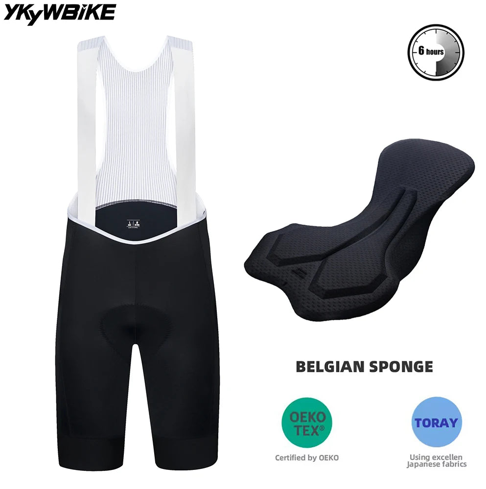 YKYWBIKE Men's Cycling Bib Shorts with Italy MITI Straps Road Bike Bib Pants Belgium and Interface Padded Bicycle Shorts MTB Pro