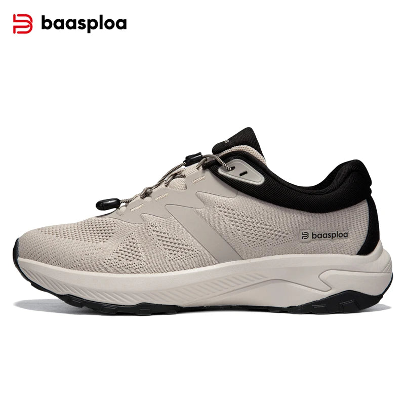Baasploa New Hiking Shoes Men Casual Mesh Breathable Elastic Buckle Sneakers Male Outdoor Lightweight Non Slip Walking Shoes