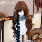 Chocolate Brown Wig with Bangs 24inch Long Wavy Hair Wigs for Women High Quality Cute Lolita Synthetic Wig for Daily Use Cosplay