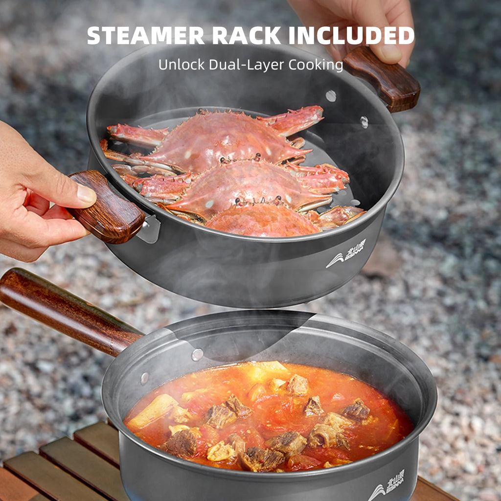 BISINNA Camping Cookware Portable Cooking Frying Pan Steamer Set Ultralight Aluminum For Outdoor Backpacking Hike Picnic Travel