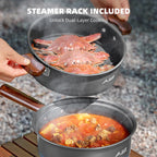 BISINNA Camping Cookware Portable Cooking Frying Pan Steamer Set Ultralight Aluminum For Outdoor Backpacking Hike Picnic Travel