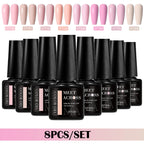 MEET ACROSS Gel Nail Polish Set 8pcs x 7ml Brown Red Pink UV LED Soak Off HEMA/TPO Free