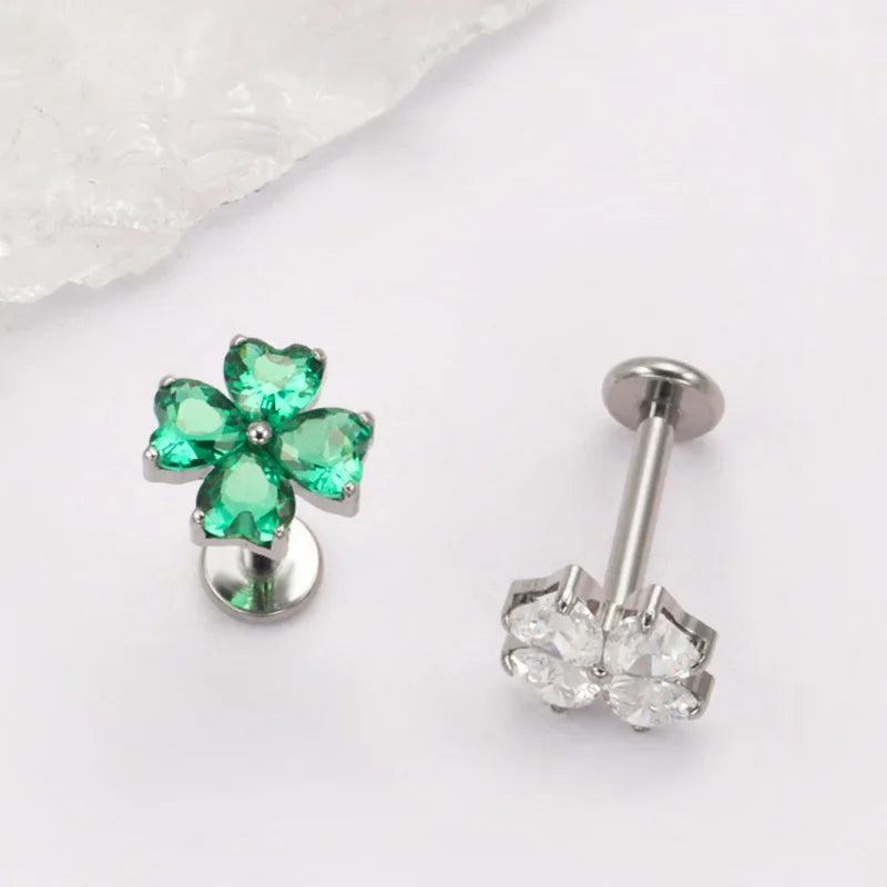 ASTM F136 titanium heart CZ labret stud 16G/18G, gold tone, 4-14mm bar