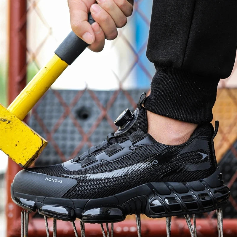 Men's Work Shoes  Rotary Buckle Work Sneakers Protective Shoes Safety Industrial Puncture-Proof Anti-Smash Steel Toe Shoes