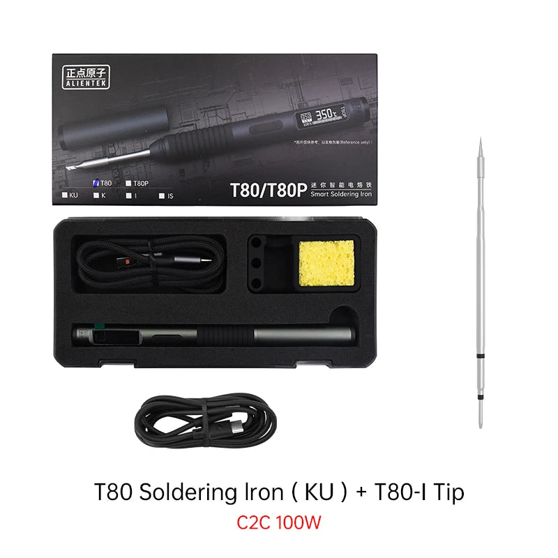ALIENTEK T80 T80P Soldering Iron Adjustable Temperature Tool DC 20V 80-450℃ Precision Repair Station PD 100W Portable Heat Tool