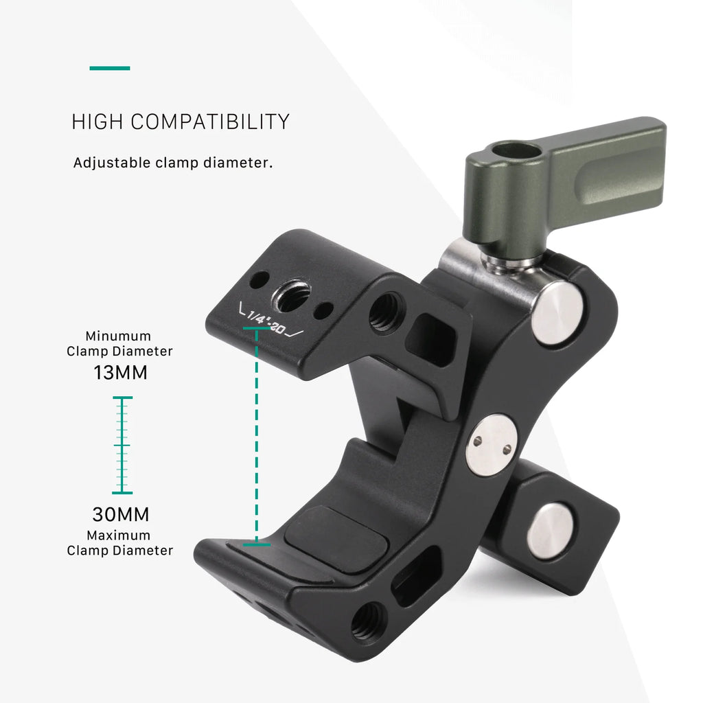 TILTA Accessory Mounting Clamp Metal Super Clamp Magic Arm Clamp Black TA-AMC-B with 1/4" 3/8" Hole for DSLR Camera Monitor LED