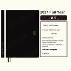 Kinbor 2027 Daily Planner Notebook A5/A6 52g BaChuan Paper Weekly Monthly Yearly, Black