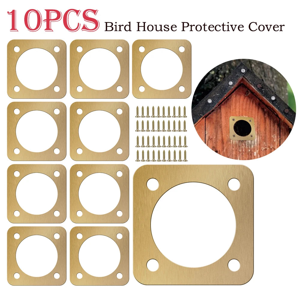 10Pcs Bird House Protective Cover 1/2 Inch Opening Rustproof Copper Bluebird House Predator Guard with Screw for Outdoor, Houses